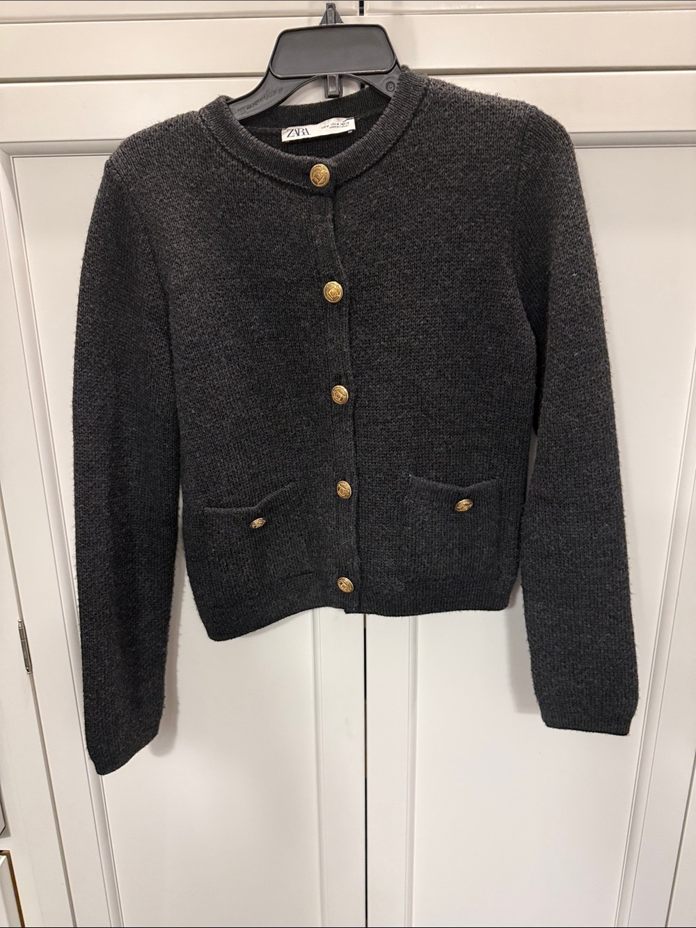 Zara Charcoal Knit Cardigan with Gold Buttons